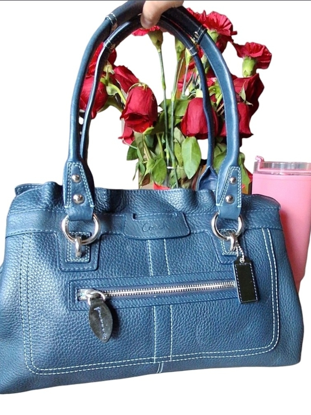 Coach Penelope Blue Pebbled Leather Satchel Bag Shoulder Tote F14686